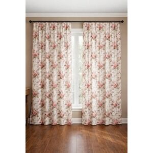 Vtg Ralph Lauren Custom Floral Rose Curtains Drapes Petticoat Floral 100% Cotton